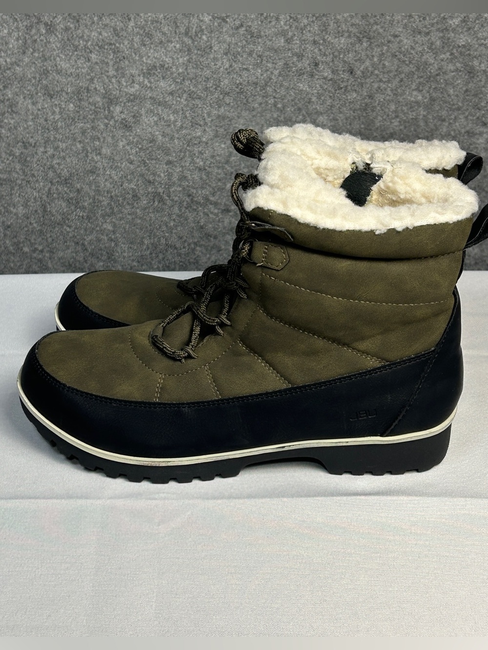 JBU By Jambu WM 9 Alaska Olive Green Waterproof Faux Fur Boots Cabincore Utility